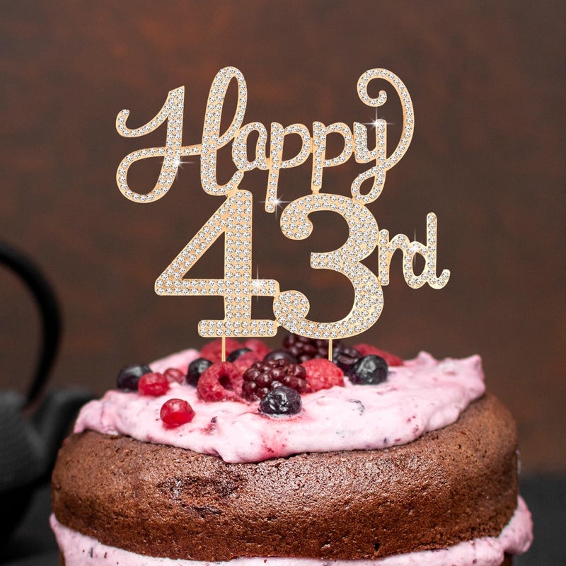 LASKYER Happy 43rd Birthday Decorations,43rd Birthday Gold Rhinestone Cake Topper - Cheers to 43 Years Old Bday Party Metal Sparkly Cake Centerpieces Sign. - Image 5